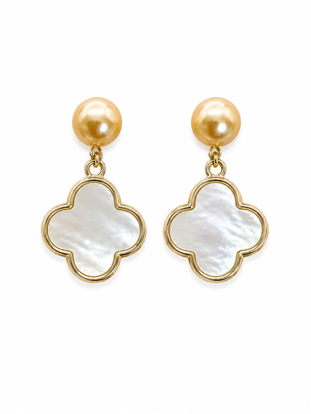 Freshwater Pearl & Mother of Pearl Clover Dangle Earrings